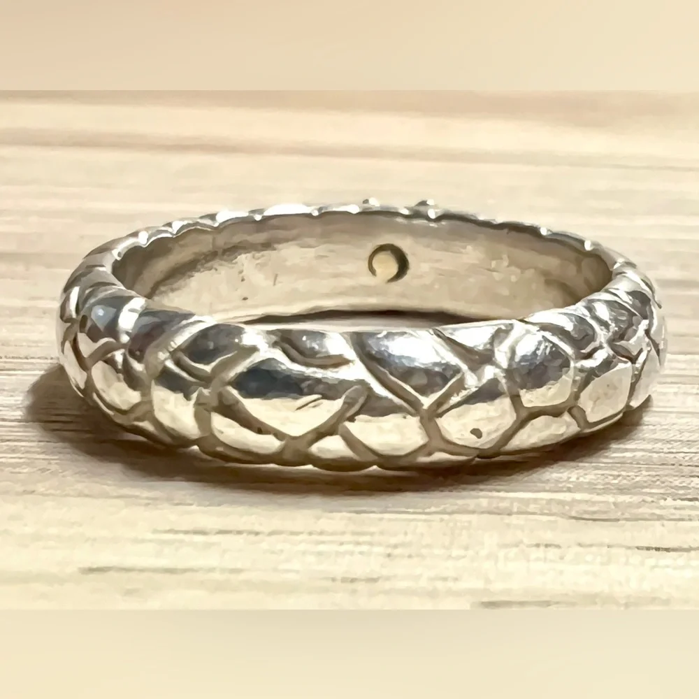 Alejandro Toussier Sterling Silver & 14K Gold Pebbled Star Band Ring, Size 7.5